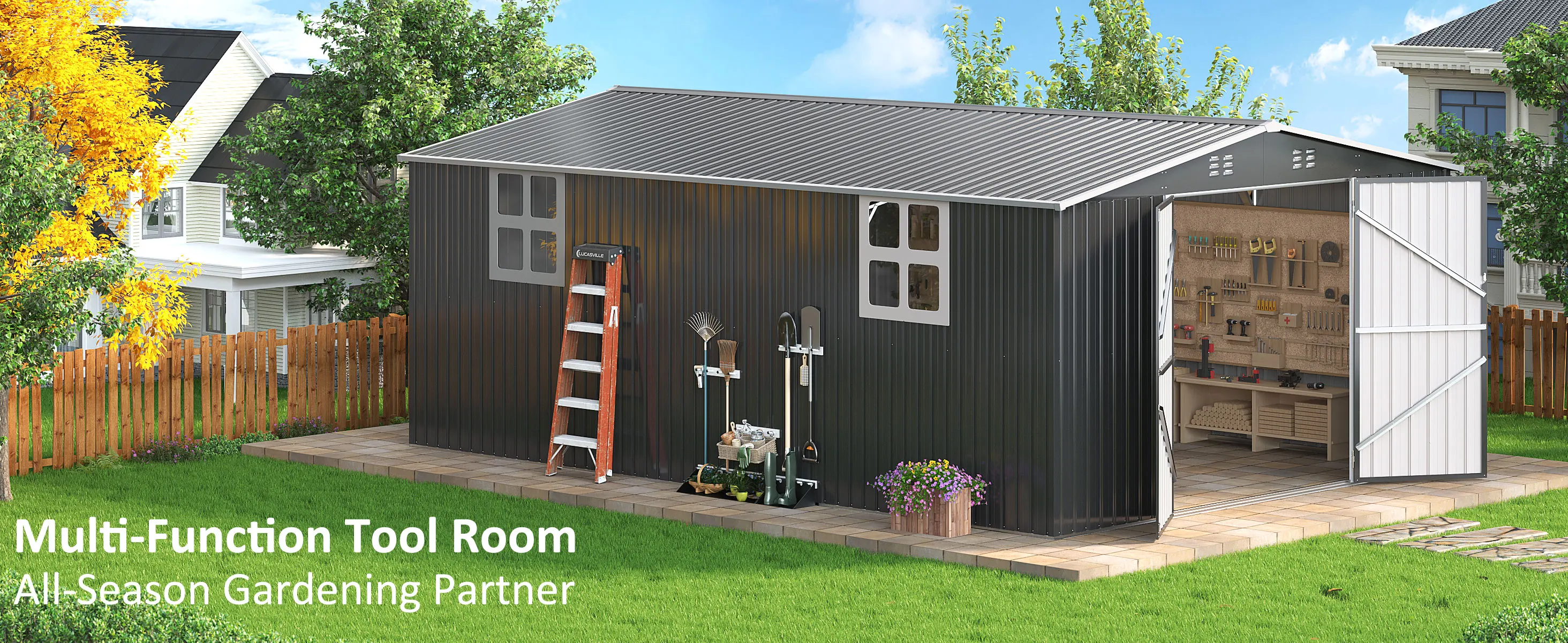 VIWAT 10x10~12x18FT Outdoor Metal Storage Shed, Metal Garden Shed with Updated Frame Structure & Lockable Door, Tool Shed For Backyard Patio Graden