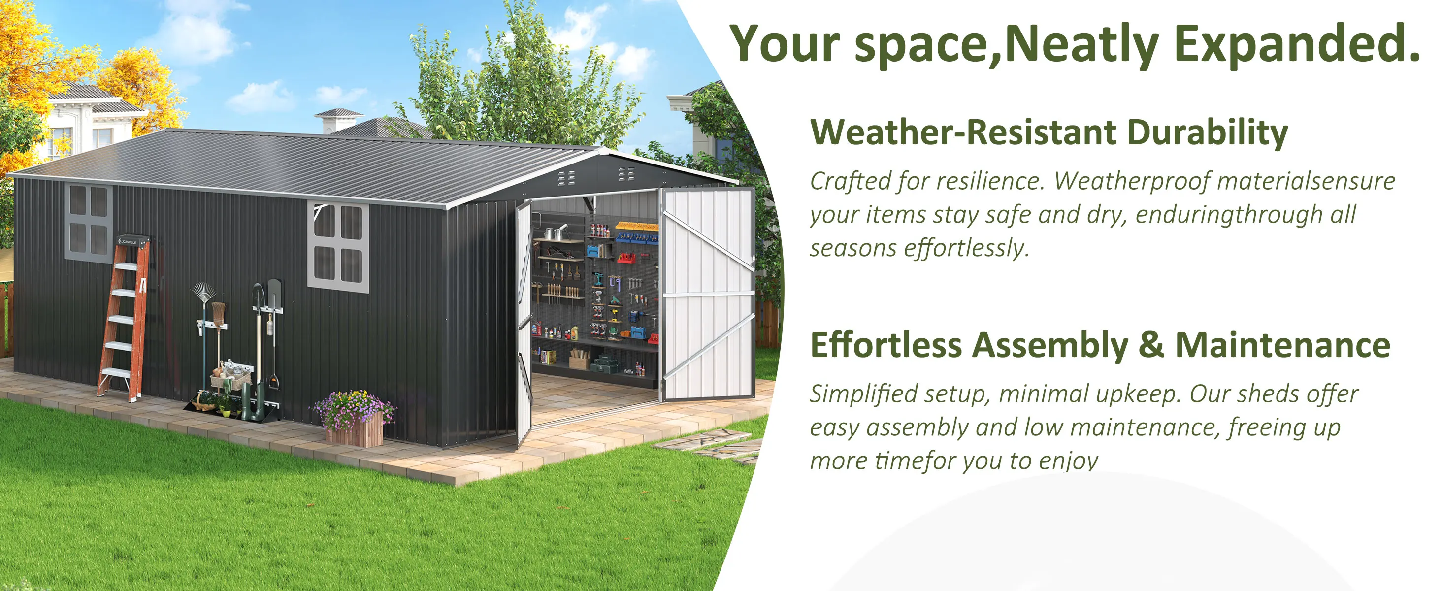 VIWAT 10x10~12x18FT Outdoor Metal Storage Shed, Metal Garden Shed with Updated Frame Structure & Lockable Door, Tool Shed For Backyard Patio Graden