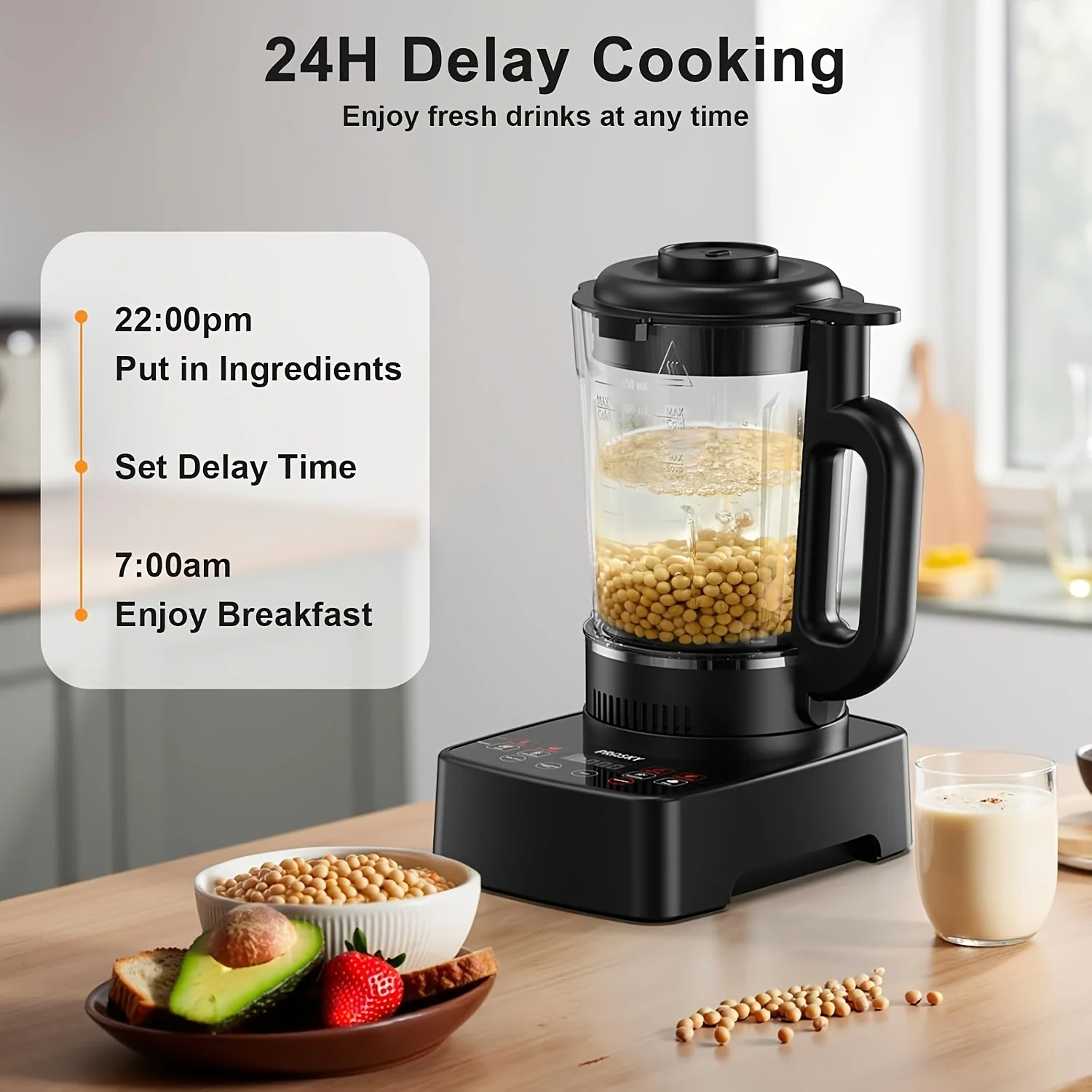 PRASKY 2400W Heating Blender 25000 RPM Heavy Duty Auto Clean Professional Blender For Smoothies Soups 55oz Glass Jar&A To-Go Cup