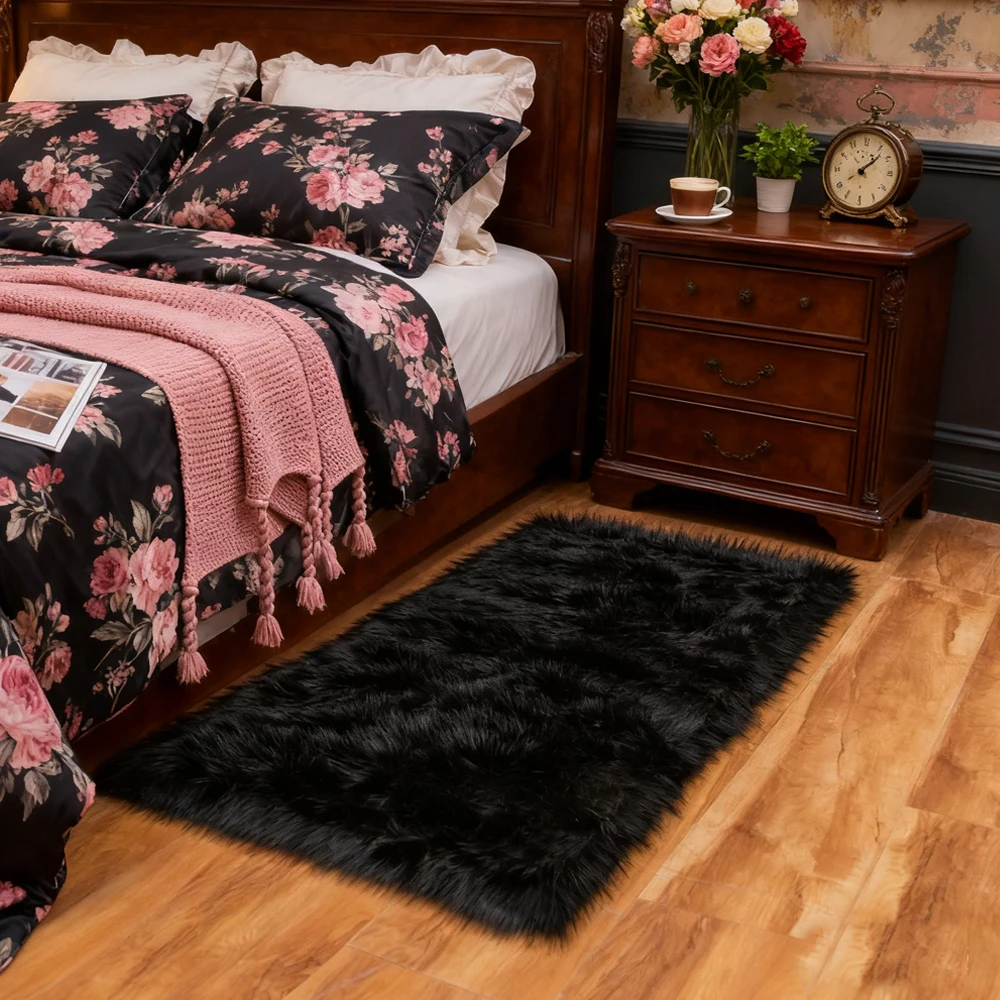 Pink Area Rugs 10x12 Fluffy Fuzzy Furry Rug for Girls Bedroom Living Room Faux Sheepskin Fur Shaggy Plush Rectangle Rugs