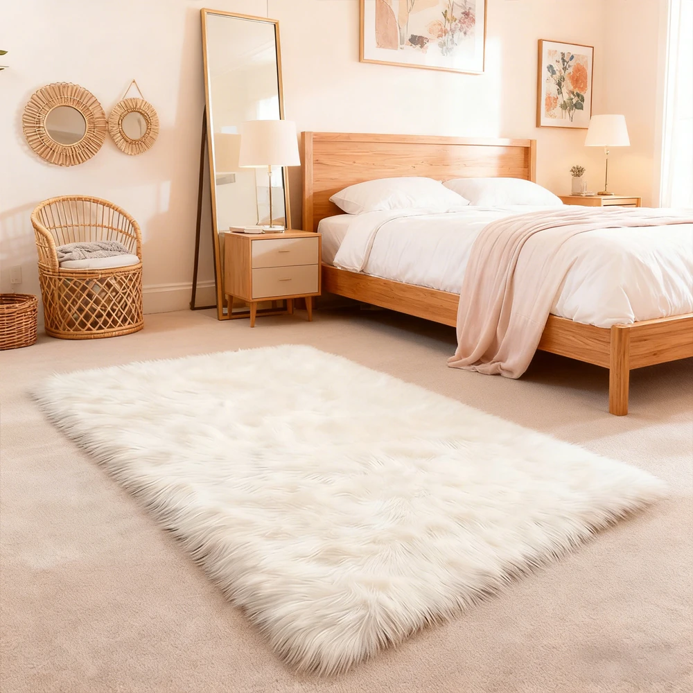 Pink Area Rugs 10x12 Fluffy Fuzzy Furry Rug for Girls Bedroom Living Room Faux Sheepskin Fur Shaggy Plush Rectangle Rugs