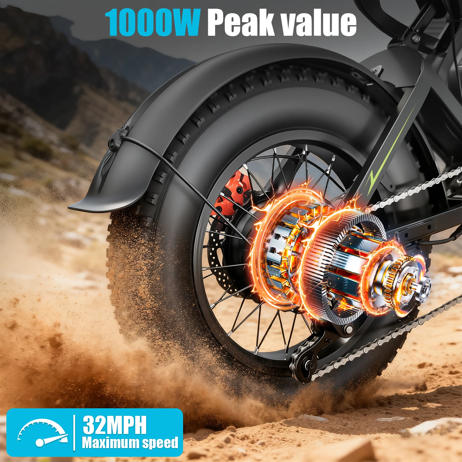 Electric Bike,16"x4.0 Fat Tire Ebike for Adults 1000W Peak,Electric Mountain Bike,32mph,Ebike UL 2849