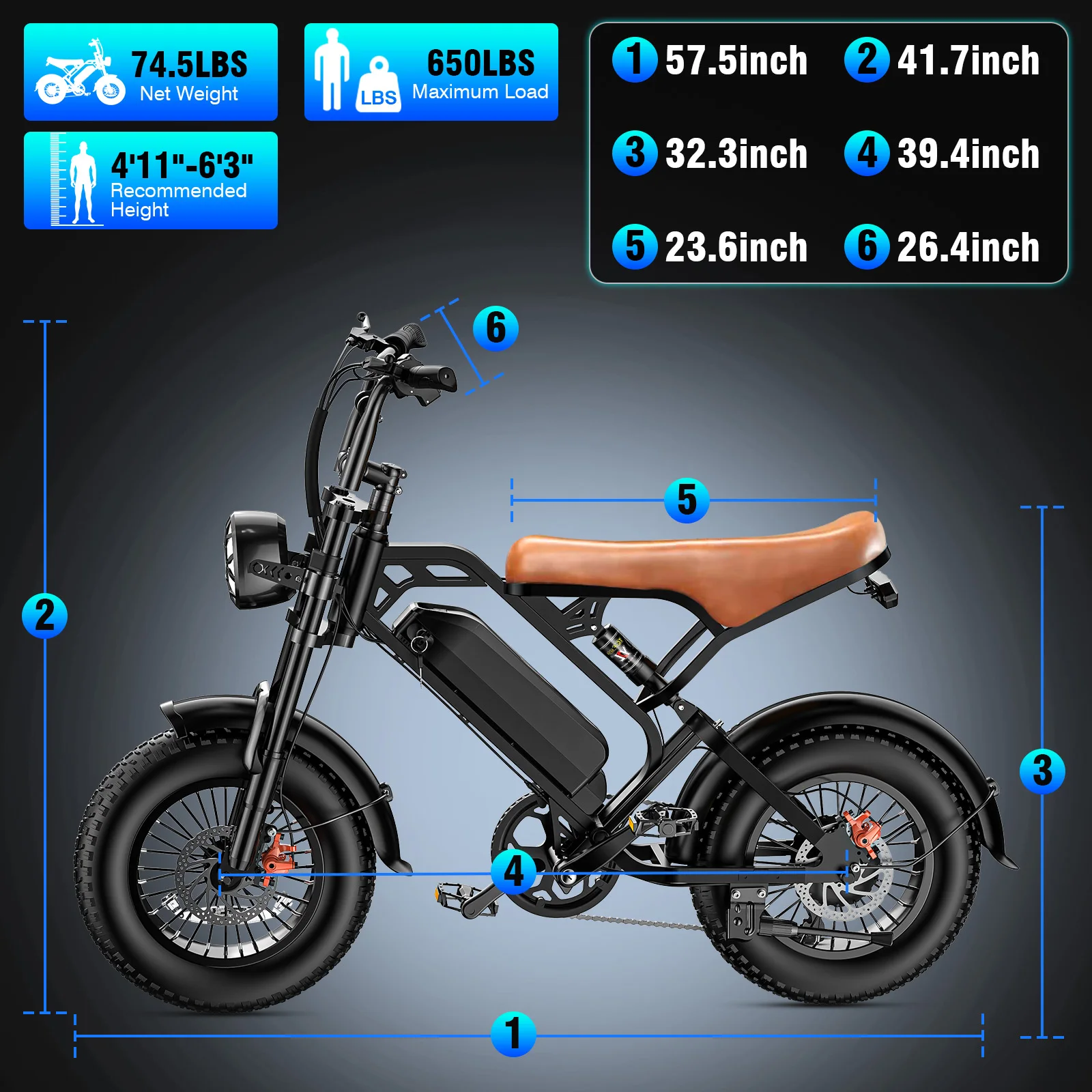 Electric Bike,16"x4.0 Fat Tire Ebike for Adults 1000W Peak,Electric Mountain Bike,32mph,Ebike UL 2849
