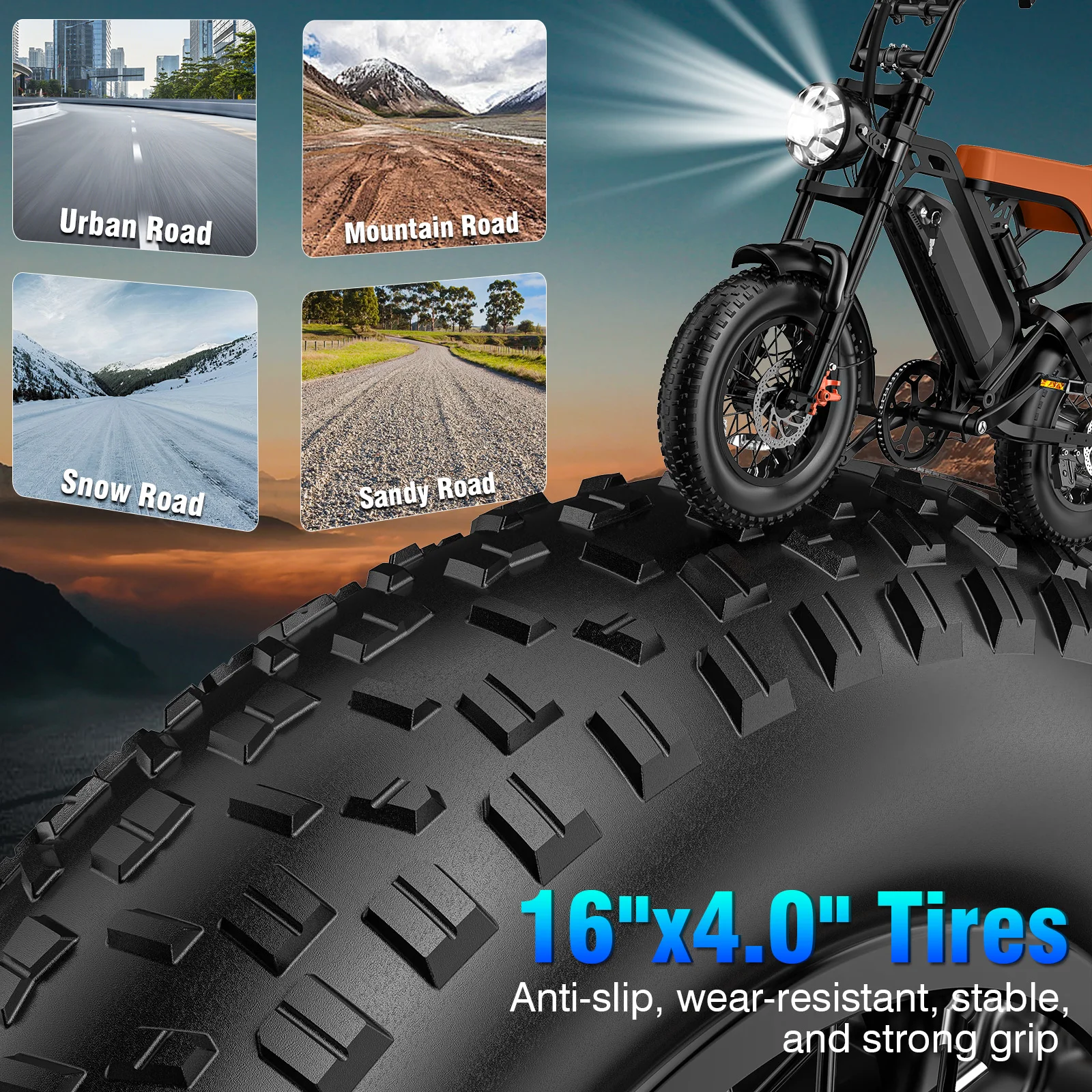 Electric Bike,16"x4.0 Fat Tire Ebike for Adults 1000W Peak,Electric Mountain Bike,32mph,Ebike UL 2849