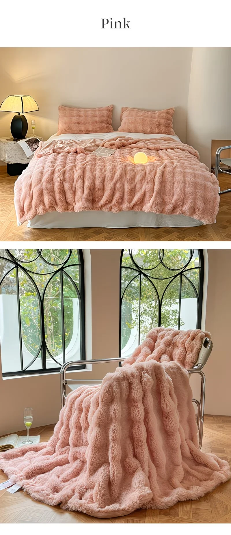 Soft Cozy Faux Fur Rabbit Blanket, Warm Thick for Bed Sofa Office, Elegant Home Decor, Perfect Gift, Durable and Versatile