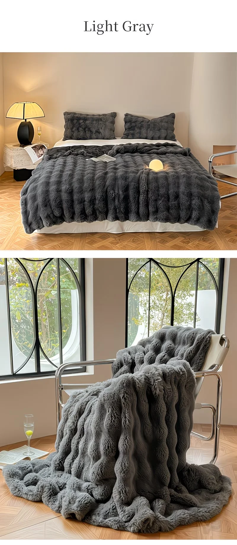 Soft Cozy Faux Fur Rabbit Blanket, Warm Thick for Bed Sofa Office, Elegant Home Decor, Perfect Gift, Durable and Versatile