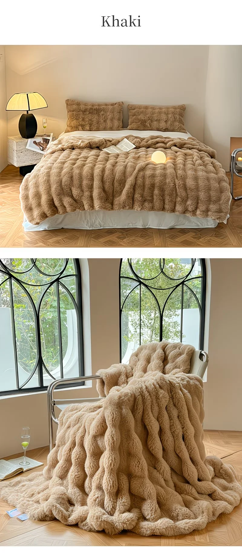 Soft Cozy Faux Fur Rabbit Blanket, Warm Thick for Bed Sofa Office, Elegant Home Decor, Perfect Gift, Durable and Versatile