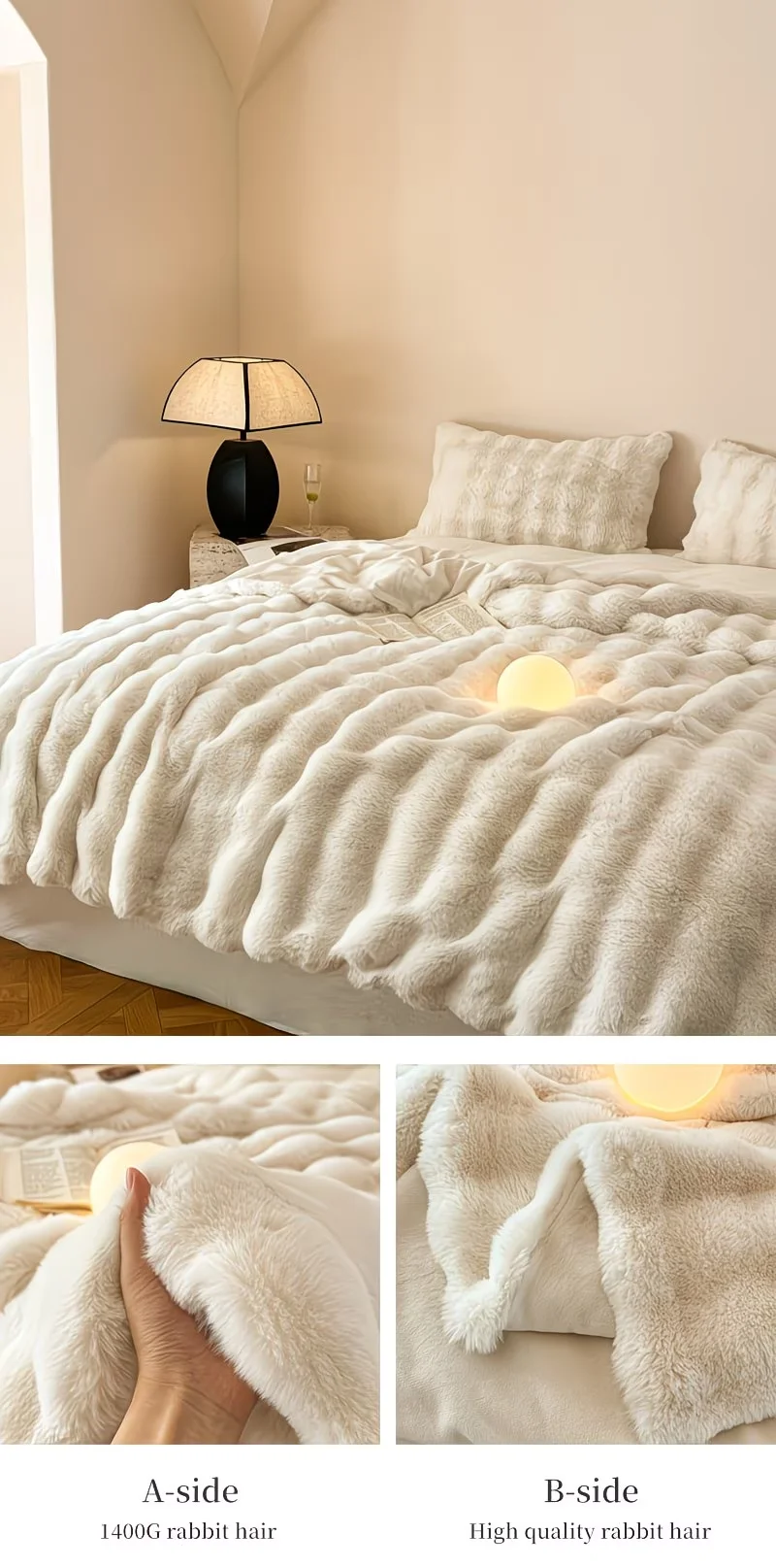 Soft Cozy Faux Fur Rabbit Blanket, Warm Thick for Bed Sofa Office, Elegant Home Decor, Perfect Gift, Durable and Versatile