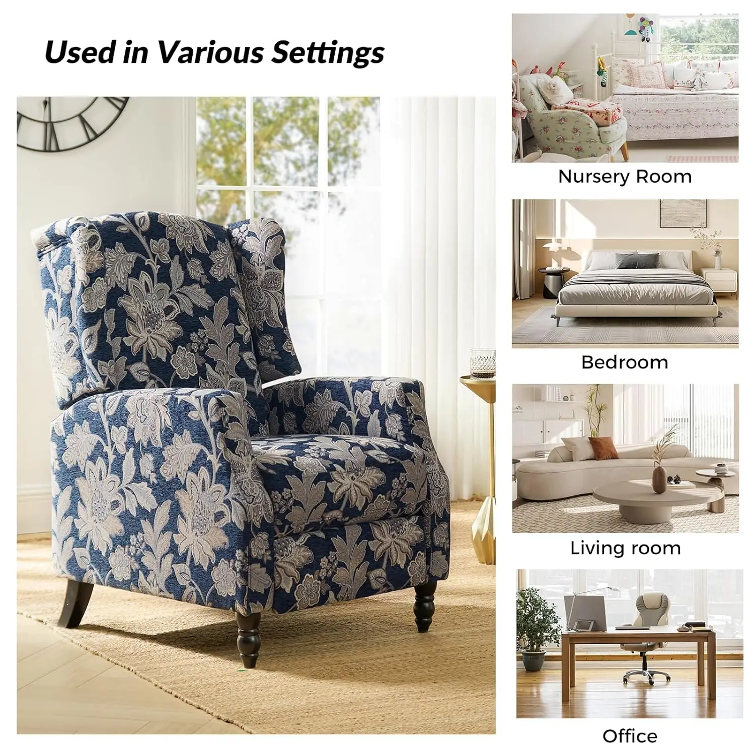 Wingback Upholstered Recliner Chair Push Back Lounge Living Room Home Theater Garden Customized
