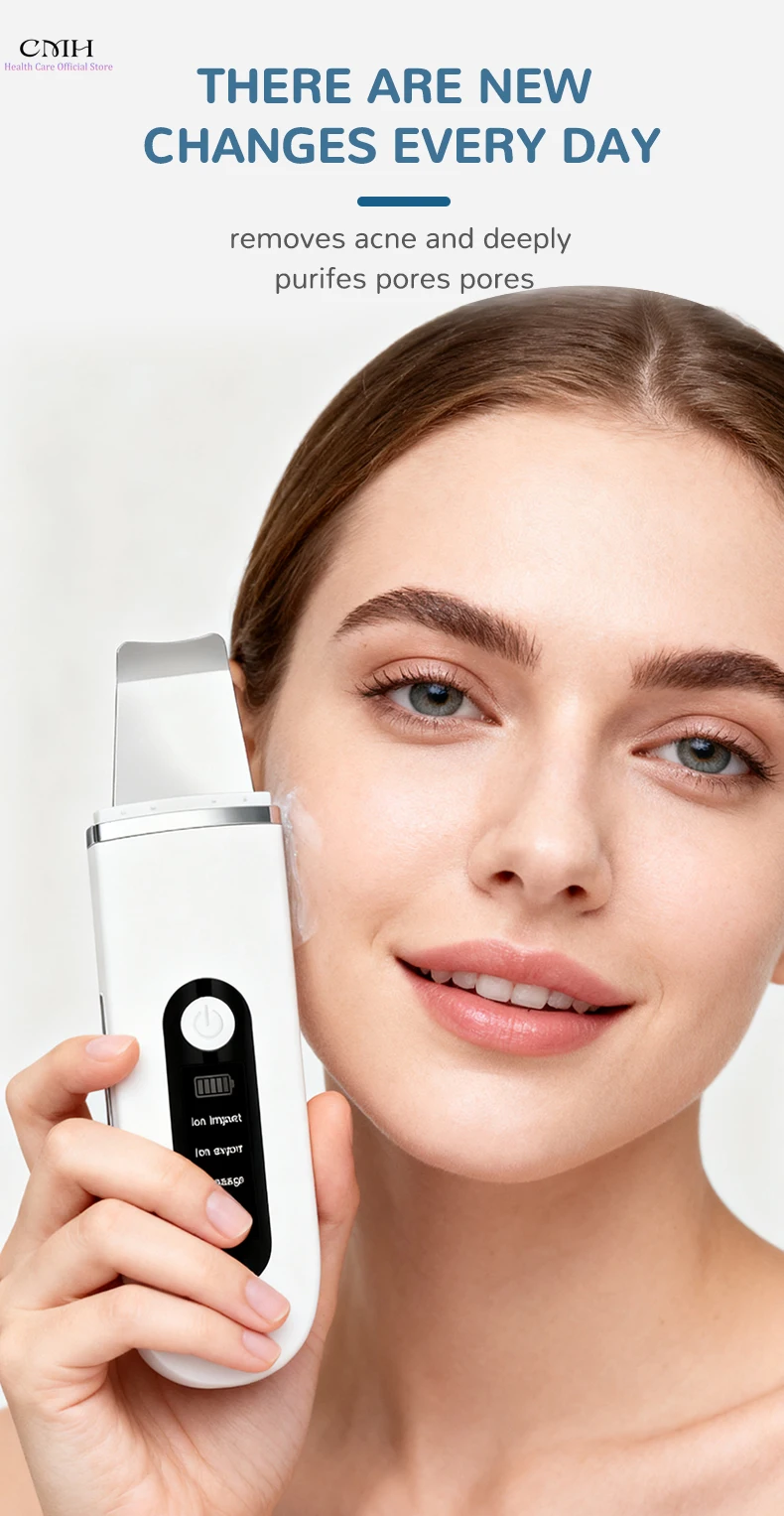 Lady Care Ultrasonic Skin Scrubber 4 in 1 Ion Import Export Facial Cleansing Spatula Blackhead Remover for Pore Purifying