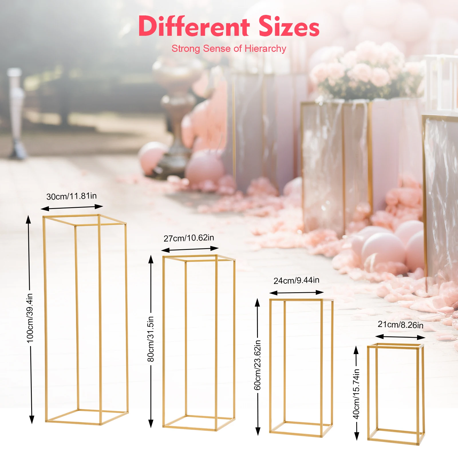 4pcs Metal Flower Stand 40cm,60cm,80cm,100cm Tall Gold Wedding Flower Stand for Wedding,Party, Events, Home Deco