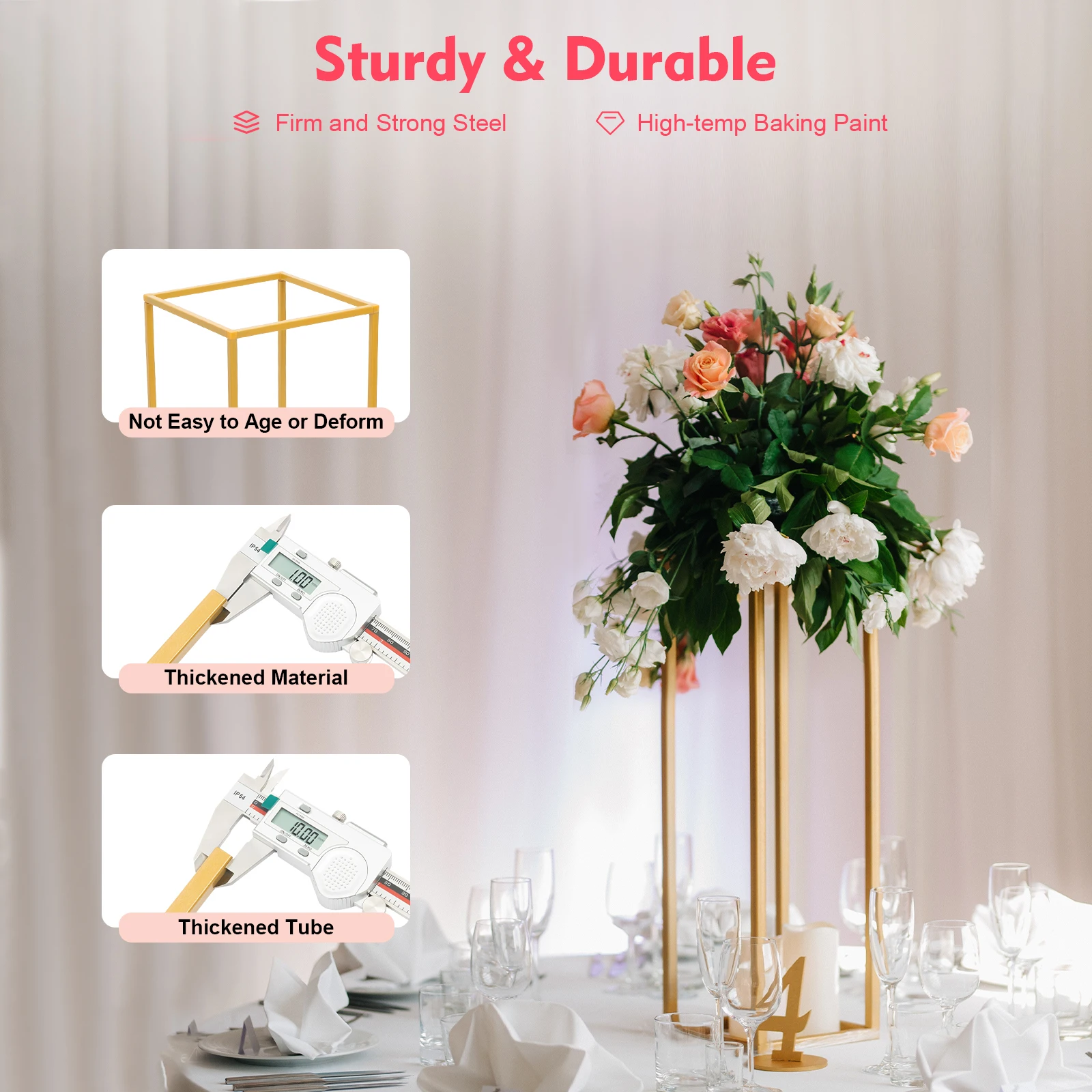 4pcs Metal Flower Stand 40cm,60cm,80cm,100cm Tall Gold Wedding Flower Stand for Wedding,Party, Events, Home Deco