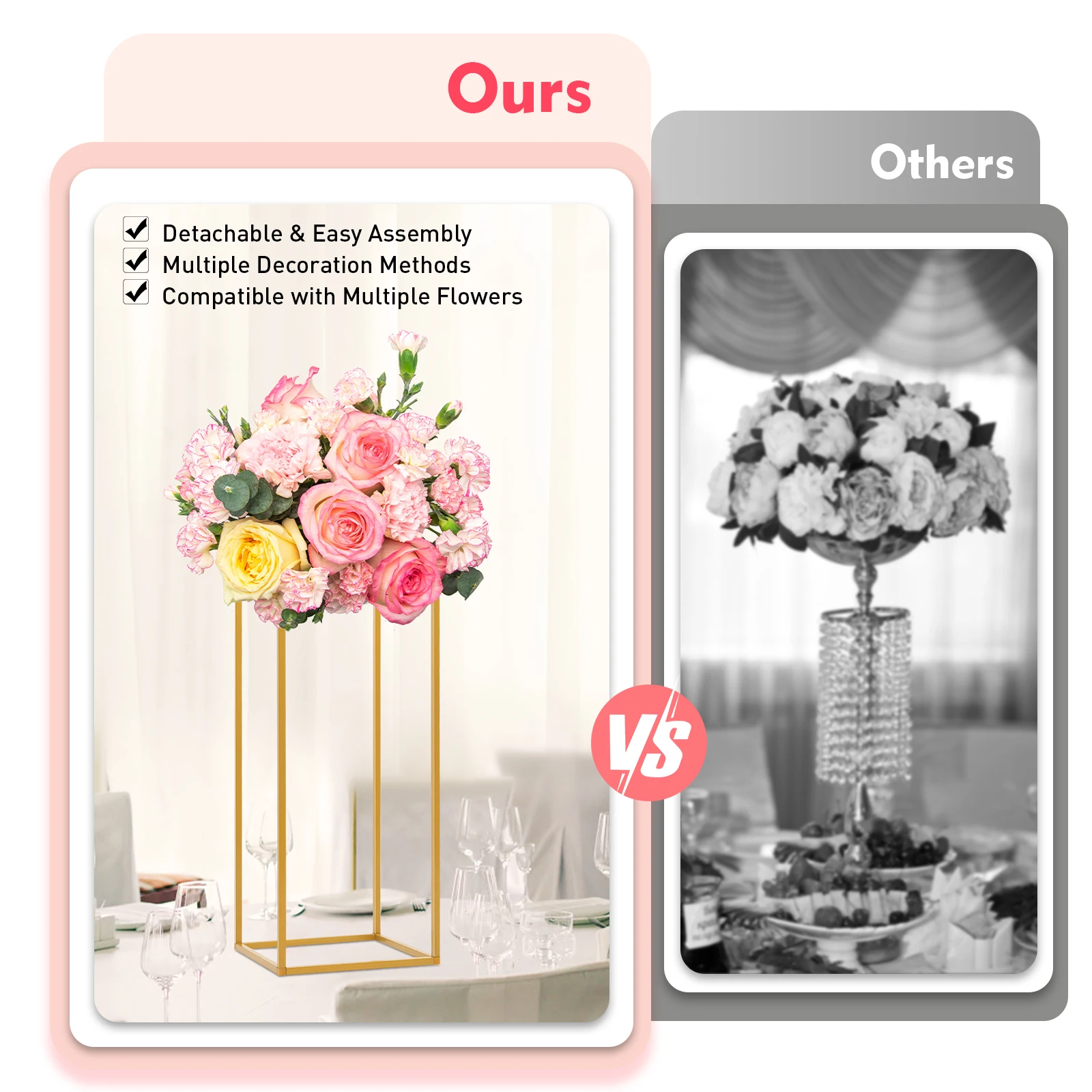 4pcs Metal Flower Stand 40cm,60cm,80cm,100cm Tall Gold Wedding Flower Stand for Wedding,Party, Events, Home Deco