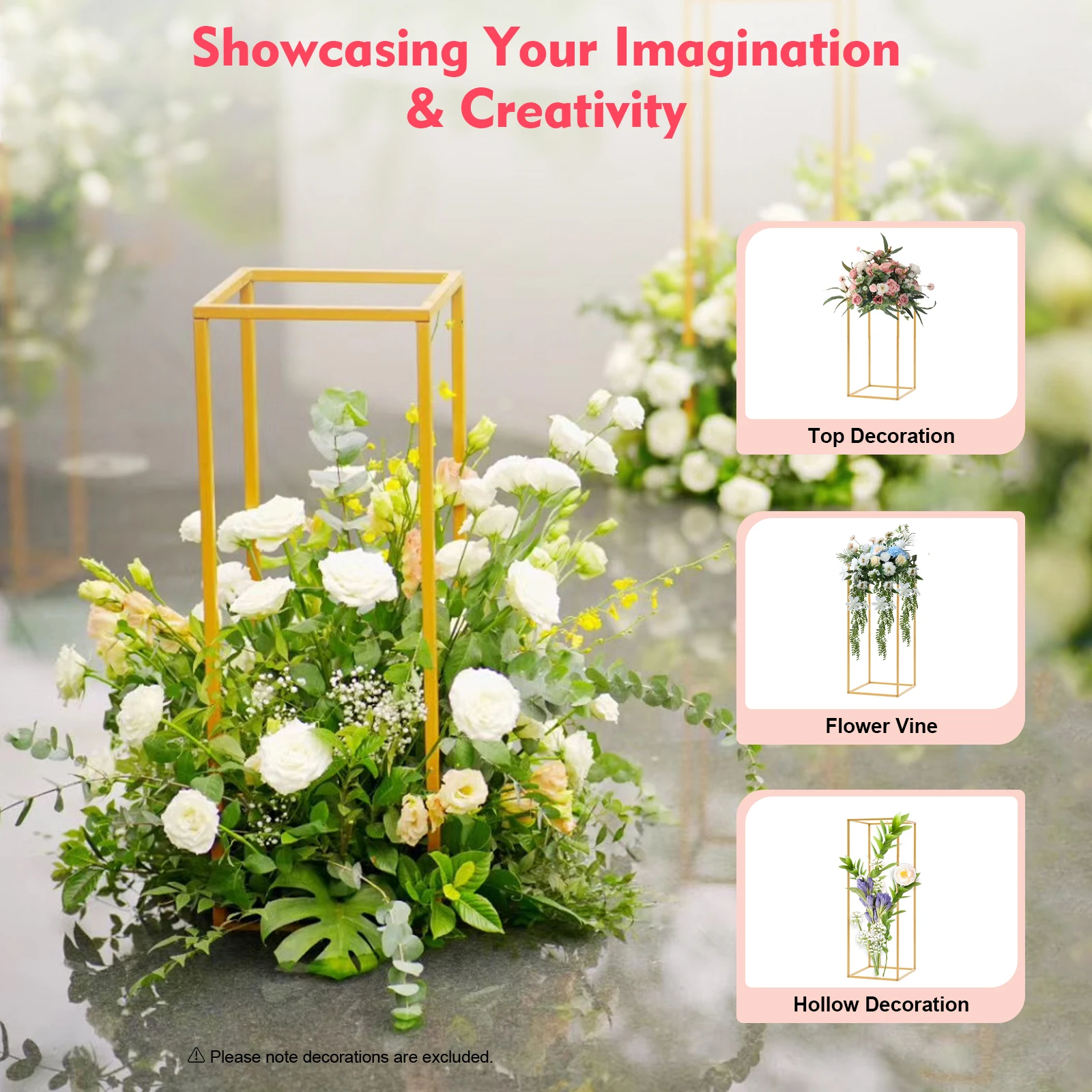 4pcs Metal Flower Stand 40cm,60cm,80cm,100cm Tall Gold Wedding Flower Stand for Wedding,Party, Events, Home Deco