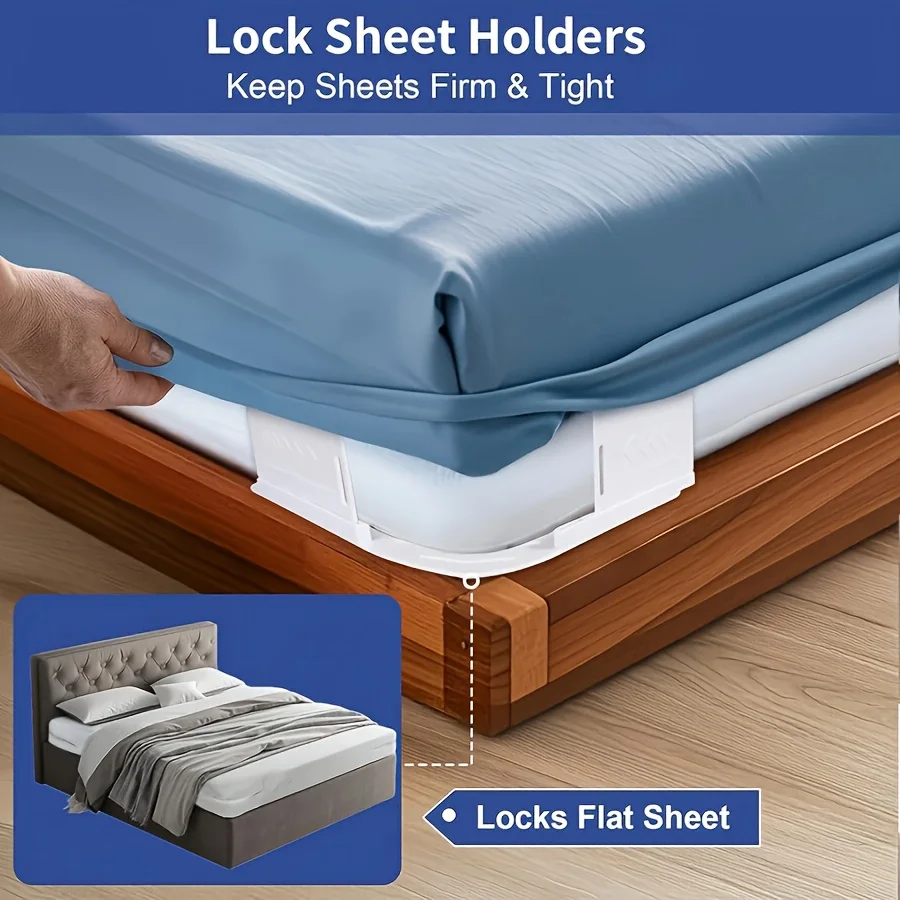 4 Heavy Bed Sheet Holders - Non-slip, Safe Mattress Straps Suitable for All Sizes of Bed Sheets, Easy to Install, Secure