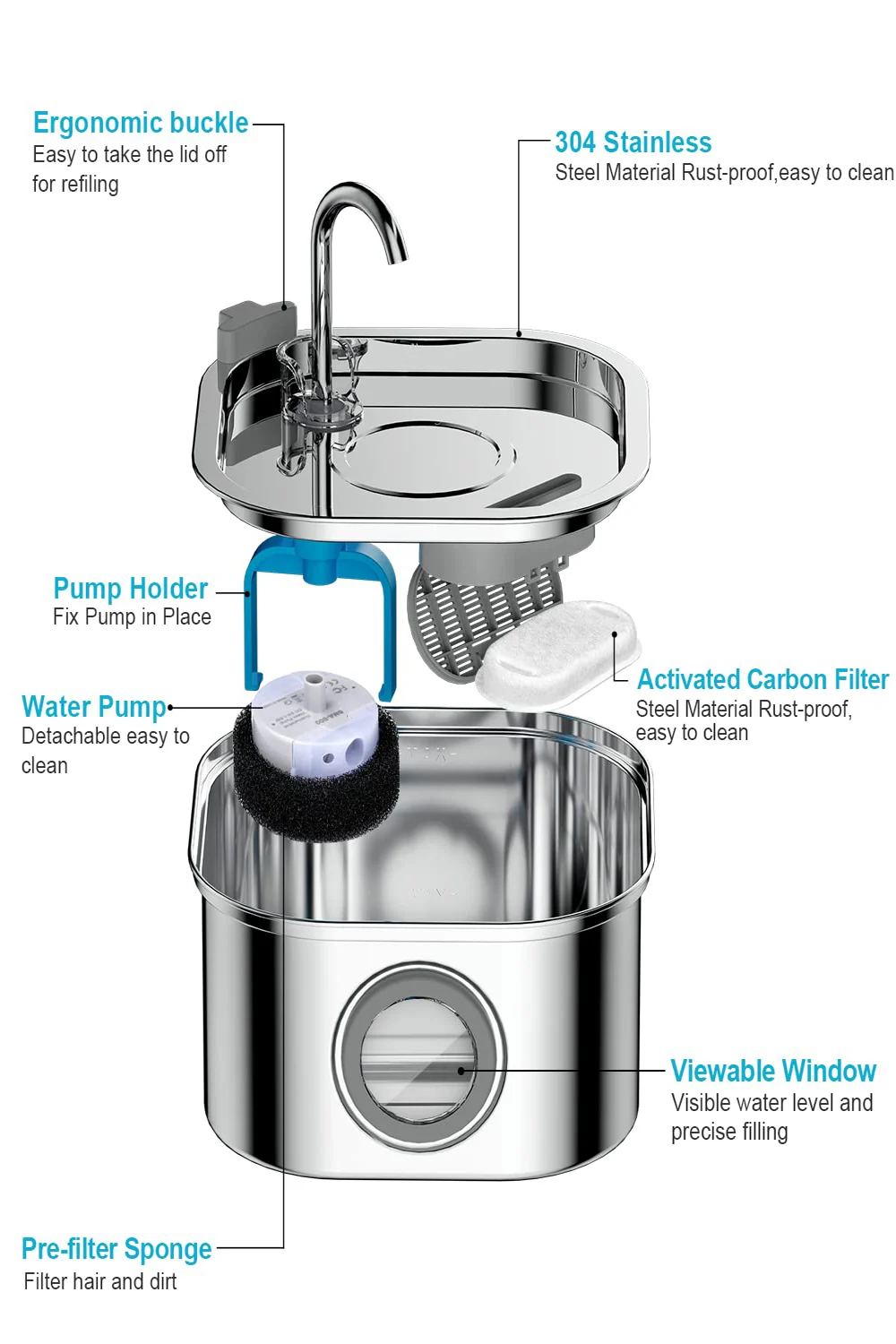 3.2L Stainless Steel Cat Water Fountain Automatic Cat Drinker Drinking Fountain For Cats Dogs Pet Water Dispenser Accessories
