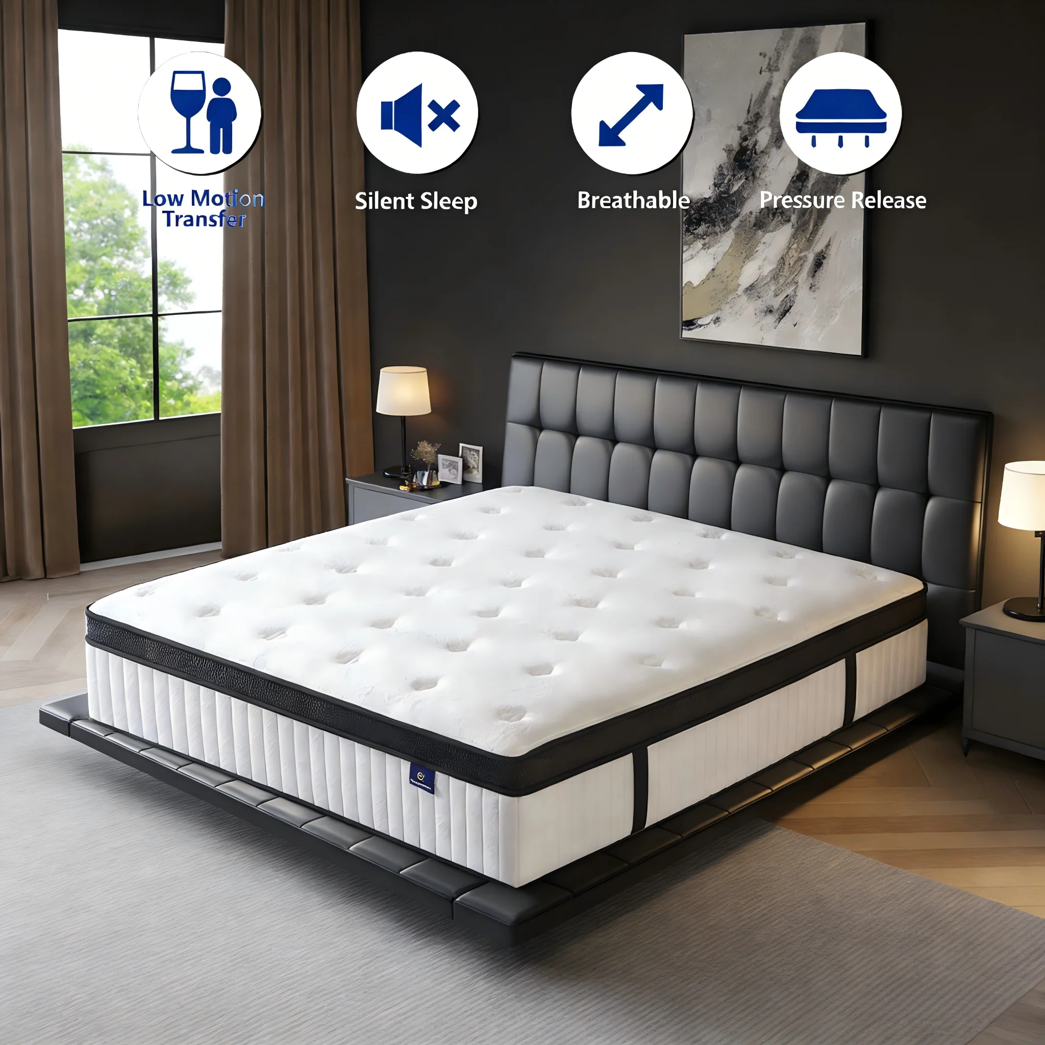 CAREBODY 12/14 Inch Queen Size Hybrid Double Mattress with Memory Foam and Pocket Springs, Medium Firm,Motion Isolation