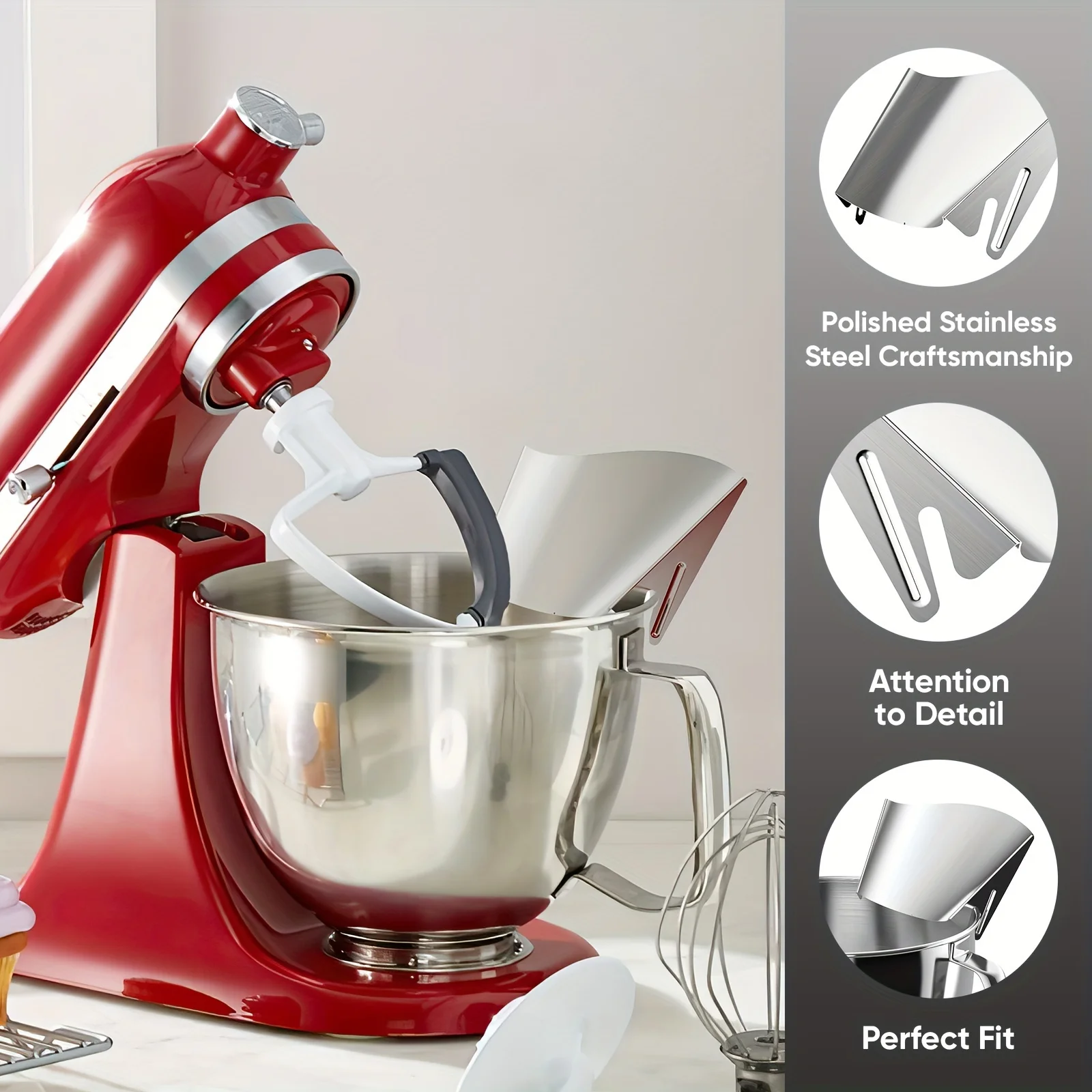 1pc Stainless Steel Pouring Chute Suitable For KitchenAid Mixer Bowl Accessoriesi, Dshwasher Safe, Sturdy and Durable