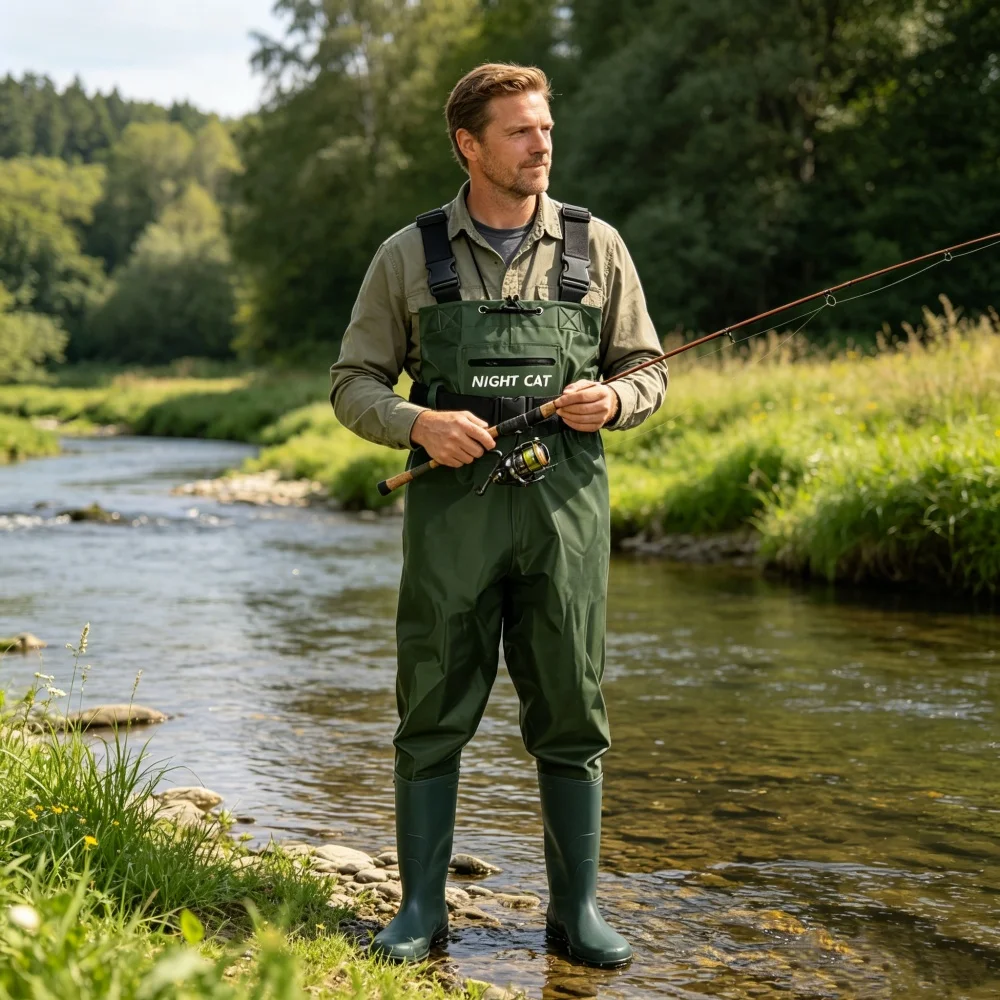 Night Cat Fishing Wader for Men Women Farm Working Waterproof Hunting Chest Wader with Boots Belt Breathable Lightweight