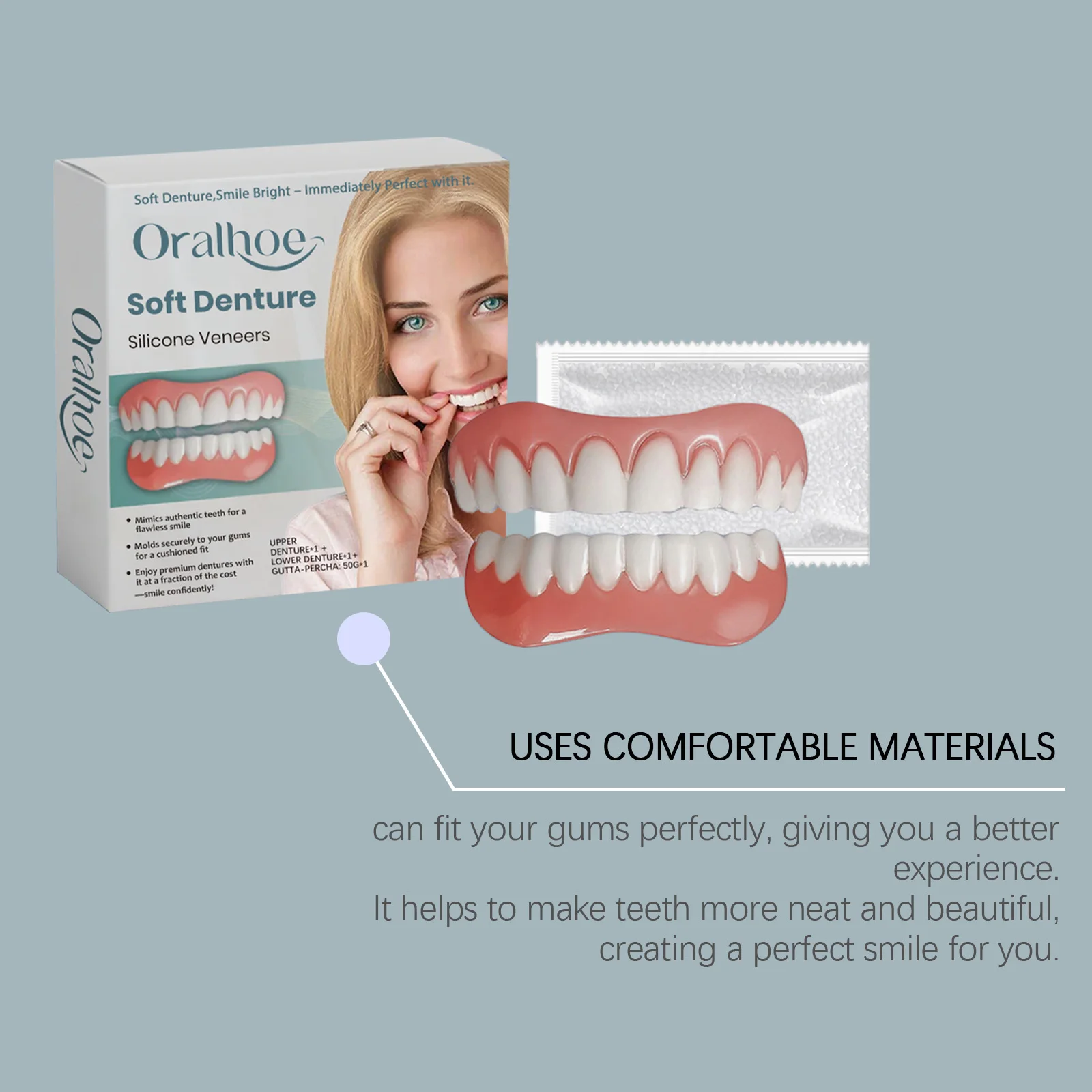 Dentures Full Set over Gums No Teeth Temporary Orthodontic Natural Upper Lower Braces Silicone Dentures Set Oral Hygiene Care