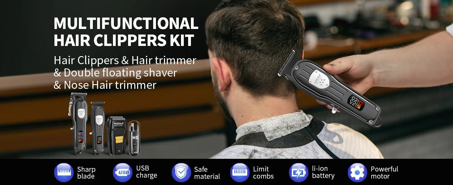 Professional Hair Clipper Kit Rechargeable Cordless Barber Kit and Hair Cutting Set Electric Foil Shavers and Beard Trimmers