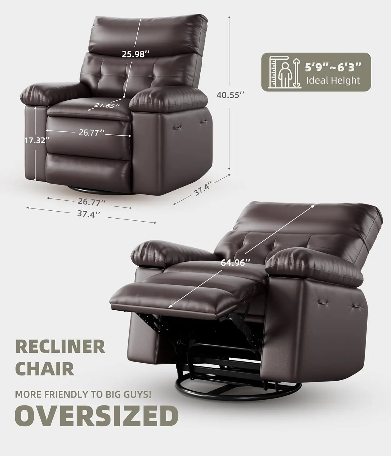 Power Lift Recliner Heat Massage 27in Wide 360 Swivel Rocker Remote Oversized Grey Living Room Elderly Nursing Home Customized