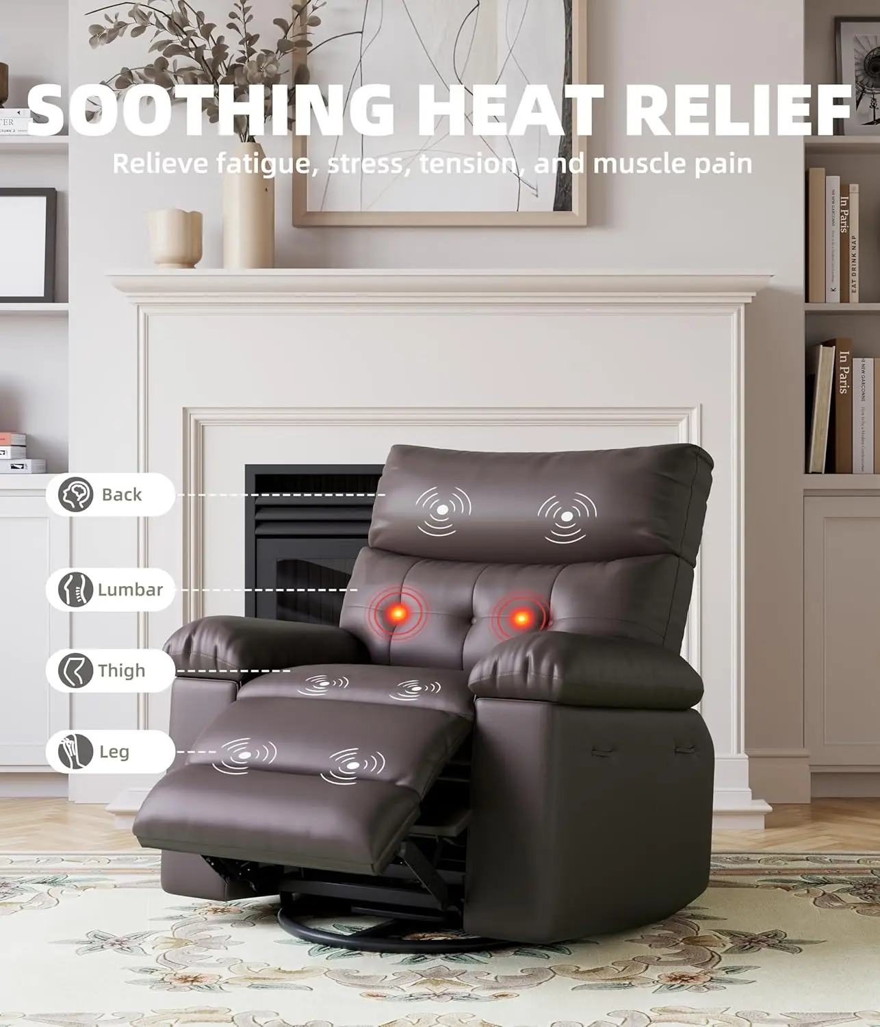 Power Lift Recliner Heat Massage 27in Wide 360 Swivel Rocker Remote Oversized Grey Living Room Elderly Nursing Home Customized