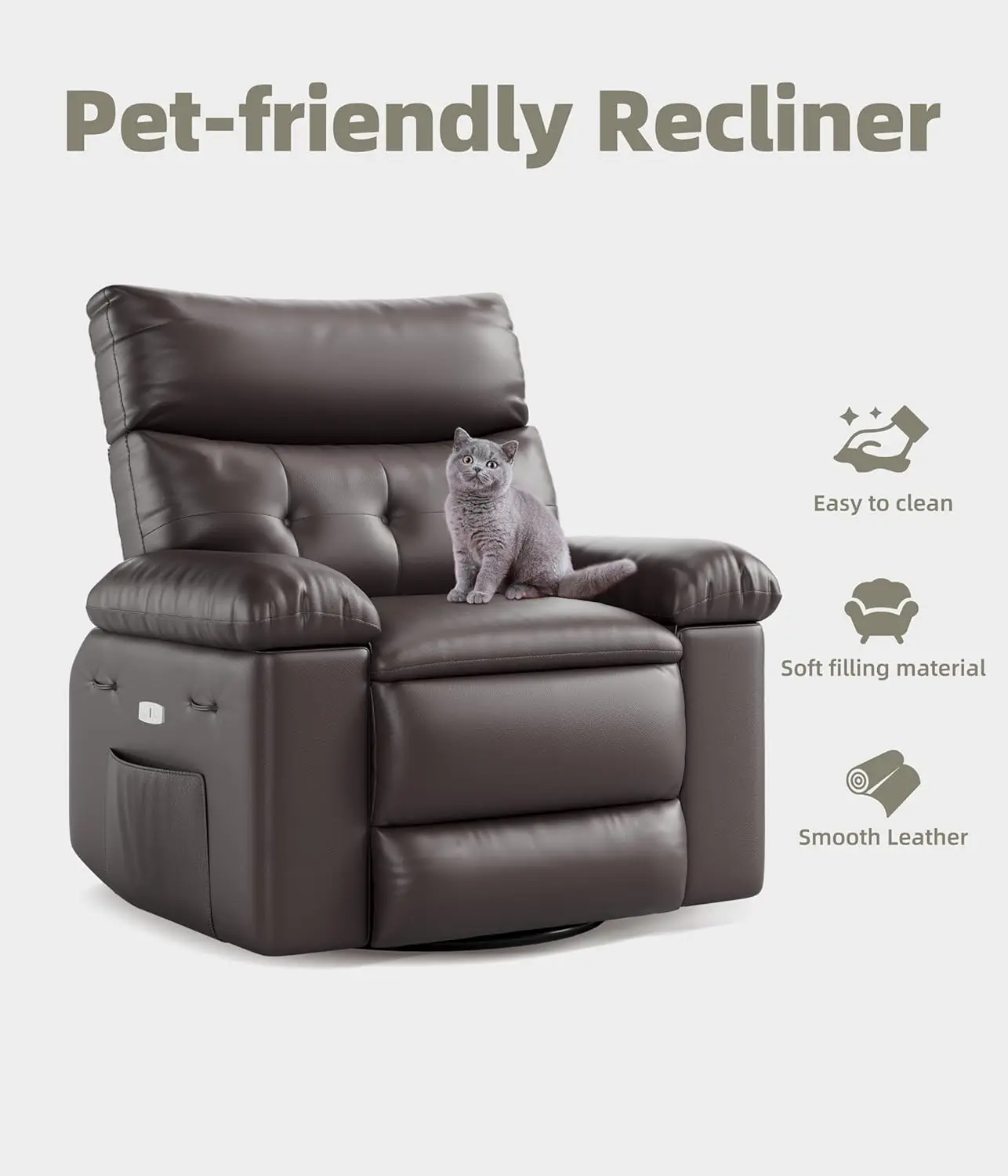 Power Lift Recliner Heat Massage 27in Wide 360 Swivel Rocker Remote Oversized Grey Living Room Elderly Nursing Home Customized