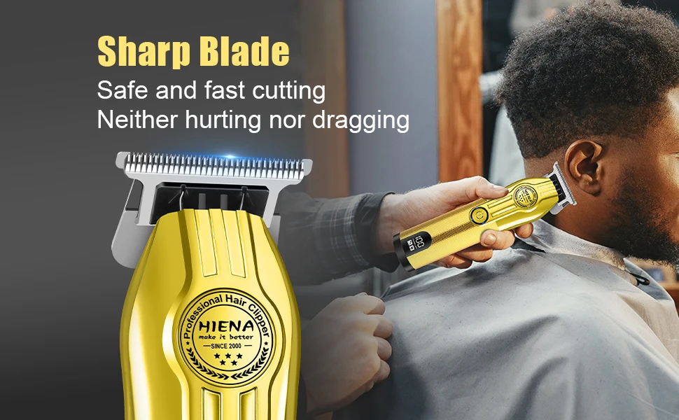 HINEA Hair cutting machine hair clipper Professional Rechargeable USB Hair Clipper Set with Display (Gold) for men Beauty tools