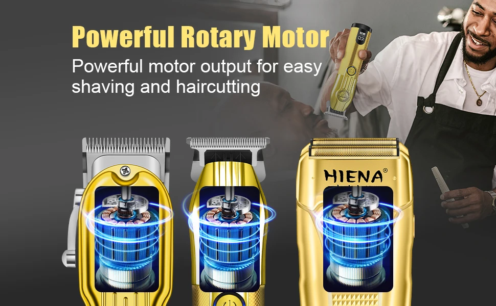 HINEA Hair cutting machine hair clipper Professional Rechargeable USB Hair Clipper Set with Display (Gold) for men Beauty tools