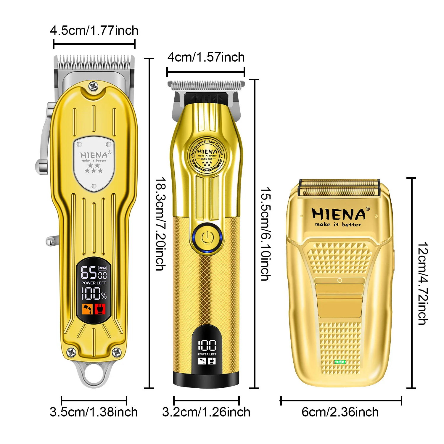 HINEA Hair cutting machine hair clipper Professional Rechargeable USB Hair Clipper Set with Display (Gold) for men Beauty tools