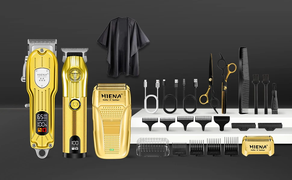 HINEA Hair cutting machine hair clipper Professional Rechargeable USB Hair Clipper Set with Display (Gold) for men Beauty tools