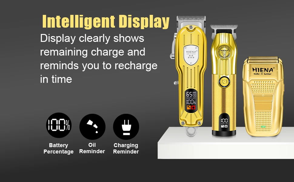 HINEA Hair cutting machine hair clipper Professional Rechargeable USB Hair Clipper Set with Display (Gold) for men Beauty tools
