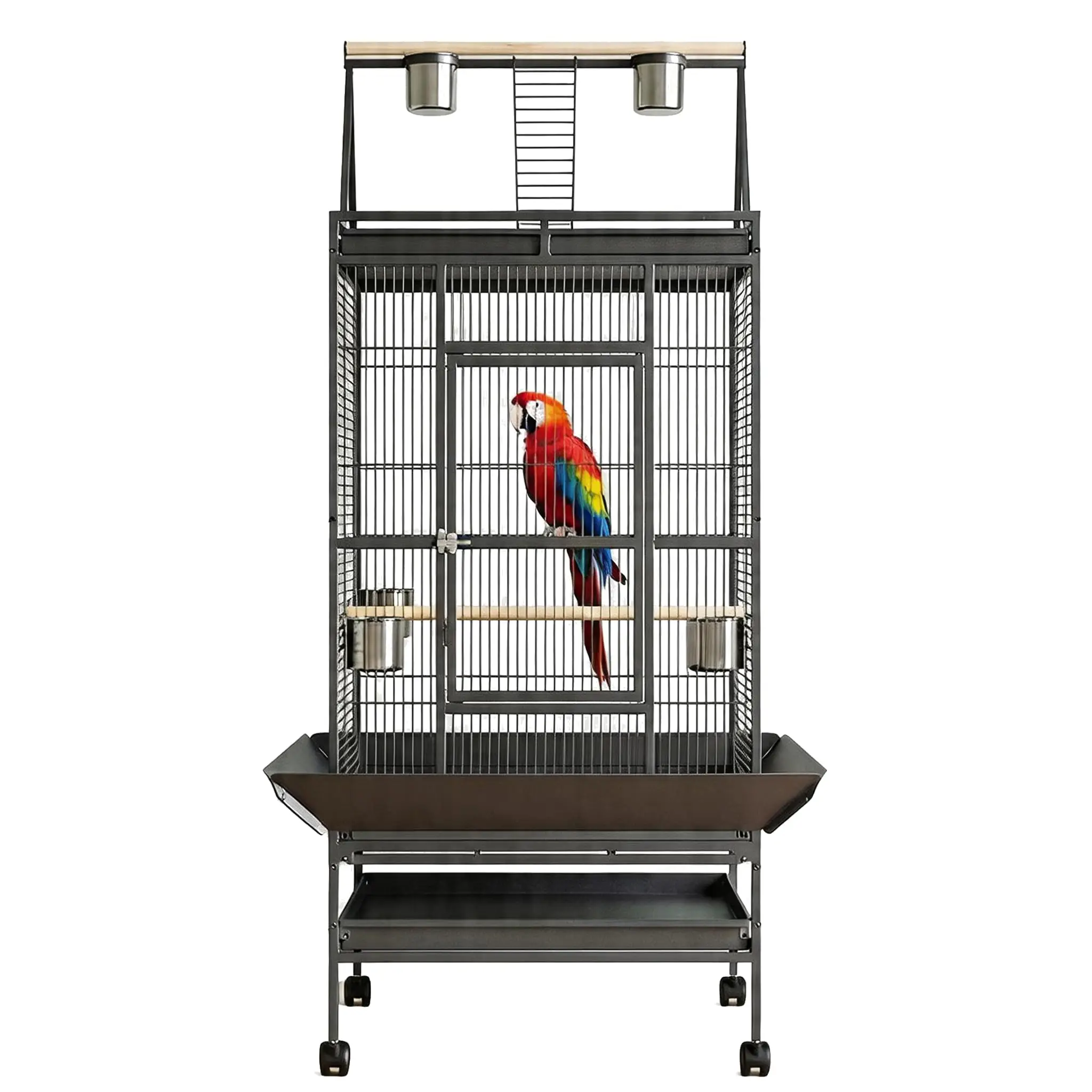 69" Extra Large Bird Cage with Rolling Stand & Play Top - Wide Metal Parrot Cage for Macaws, Cockatoos