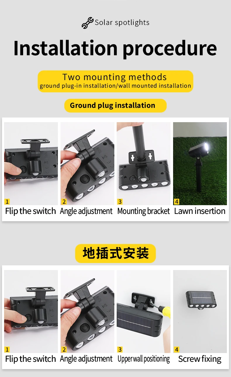 4 PACK Solar Outdoor Spotlights 1200mAh Lawn Flag Lights Landscape LED Ground Lights Walkway Driveway Landscape Camping Li-ion 18650 battery Gardens Trees And Courtyards Pathway Lights Lamp