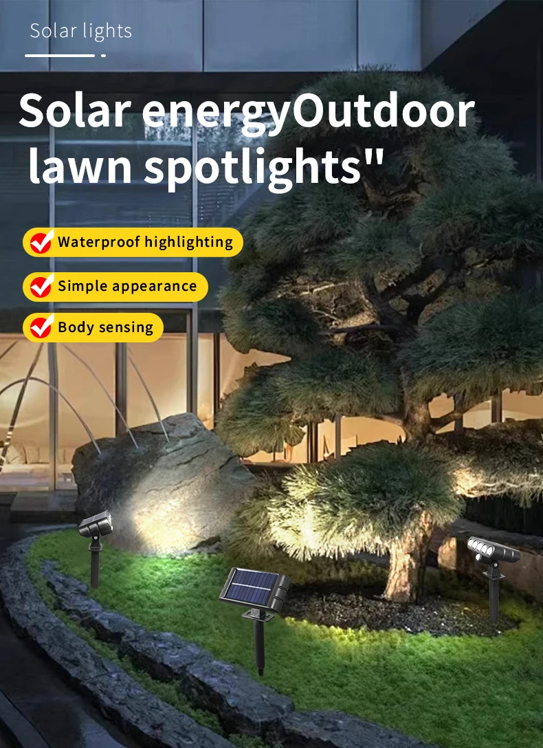4 PACK Solar Outdoor Spotlights 1200mAh Lawn Flag Lights Landscape LED Ground Lights Walkway Driveway Landscape Camping Li-ion 18650 battery Gardens Trees And Courtyards Pathway Lights Lamp