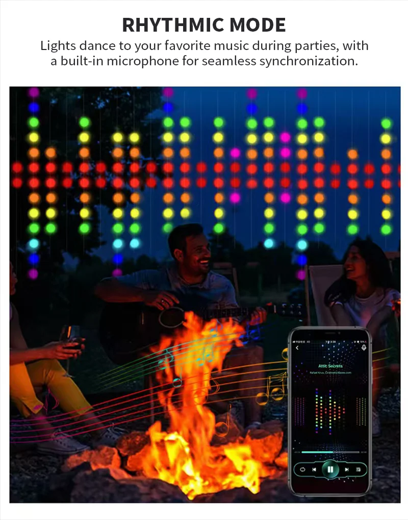 Festive LED Curtain Fairy Lights, Music Synchronized & Remote Controlled, Outdoor Christmas and Party Decoration Lights