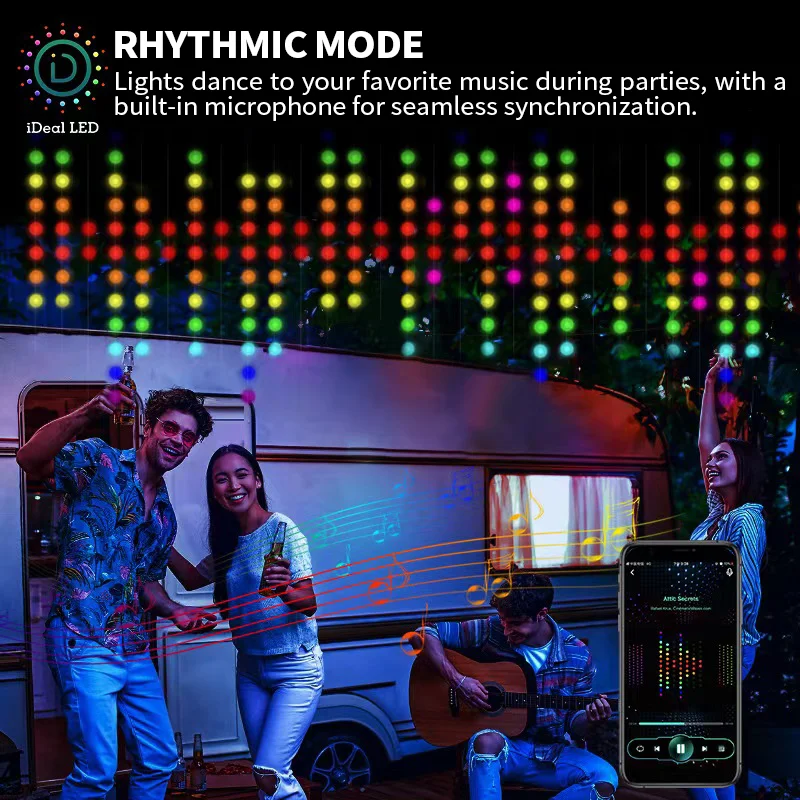 Festive LED Curtain Fairy Lights, Music Synchronized & Remote Controlled, Outdoor Christmas and Party Decoration Lights