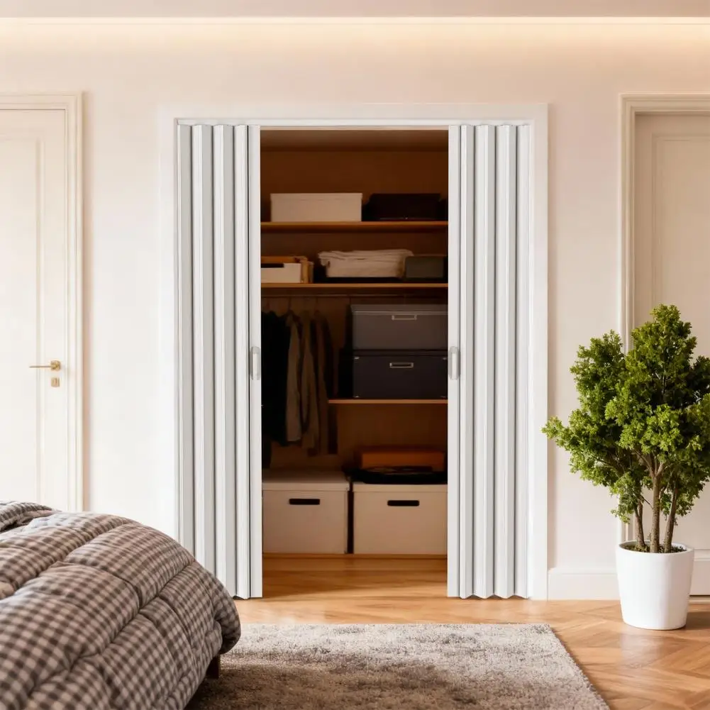 PVC Accordion Folding Door 48/60x80in, Interior Bifold Closet Door with Handle Latch and Full Installation Hardware