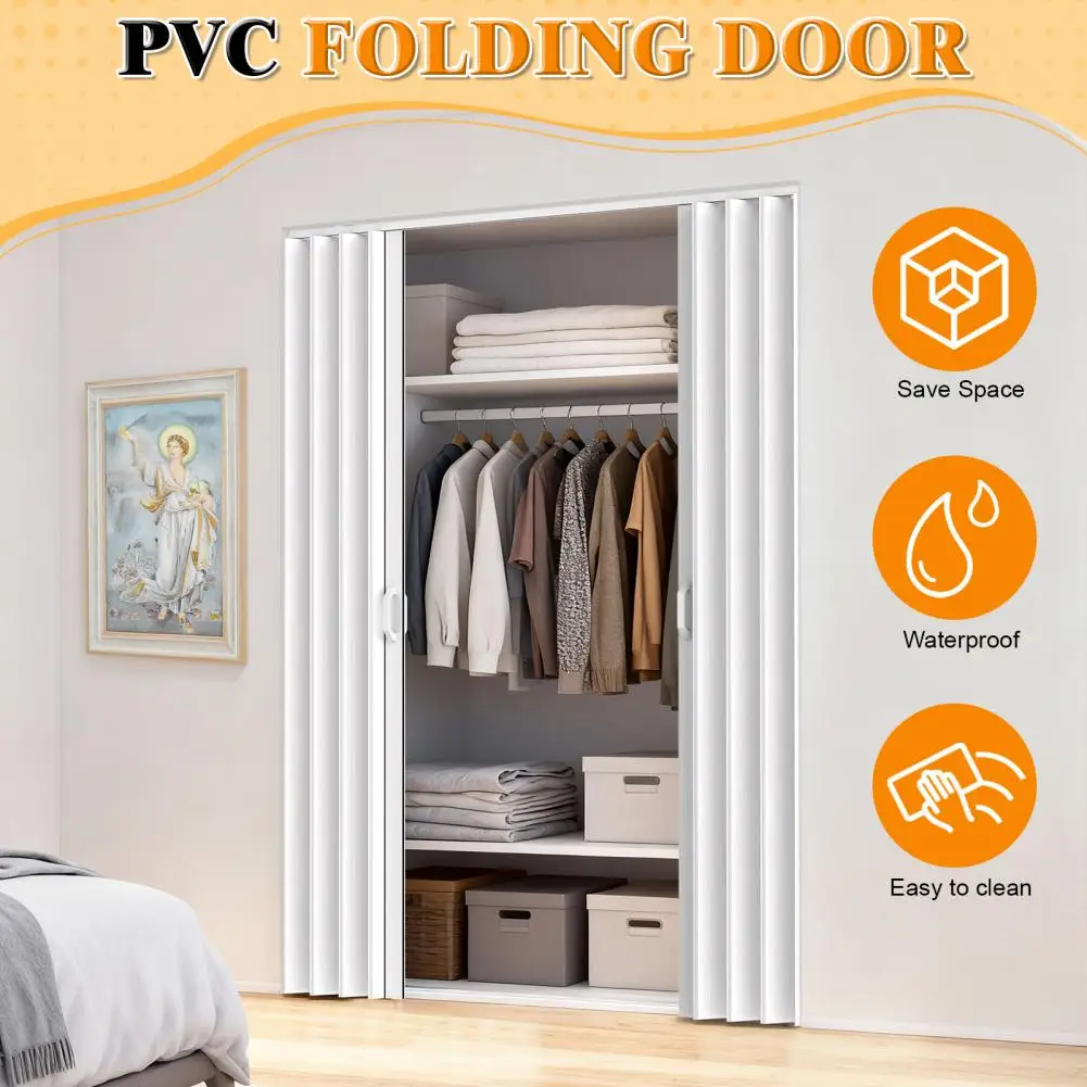 PVC Accordion Folding Door 48/60x80in, Interior Bifold Closet Door with Handle Latch and Full Installation Hardware