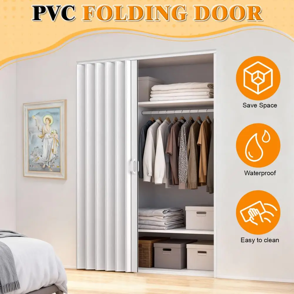 PVC Accordion Folding Door 48/60x80in, Interior Bifold Closet Door with Handle Latch and Full Installation Hardware