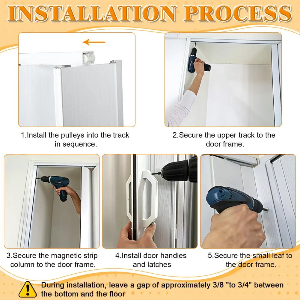 PVC Accordion Folding Door 48/60x80in, Interior Bifold Closet Door with Handle Latch and Full Installation Hardware
