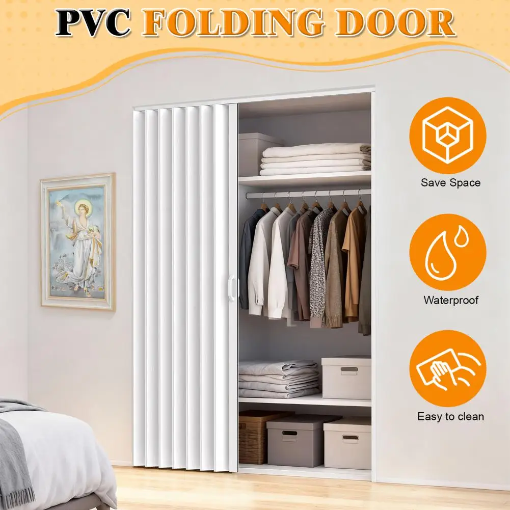 PVC Accordion Folding Door 48/60x80in, Interior Bifold Closet Door with Handle Latch and Full Installation Hardware