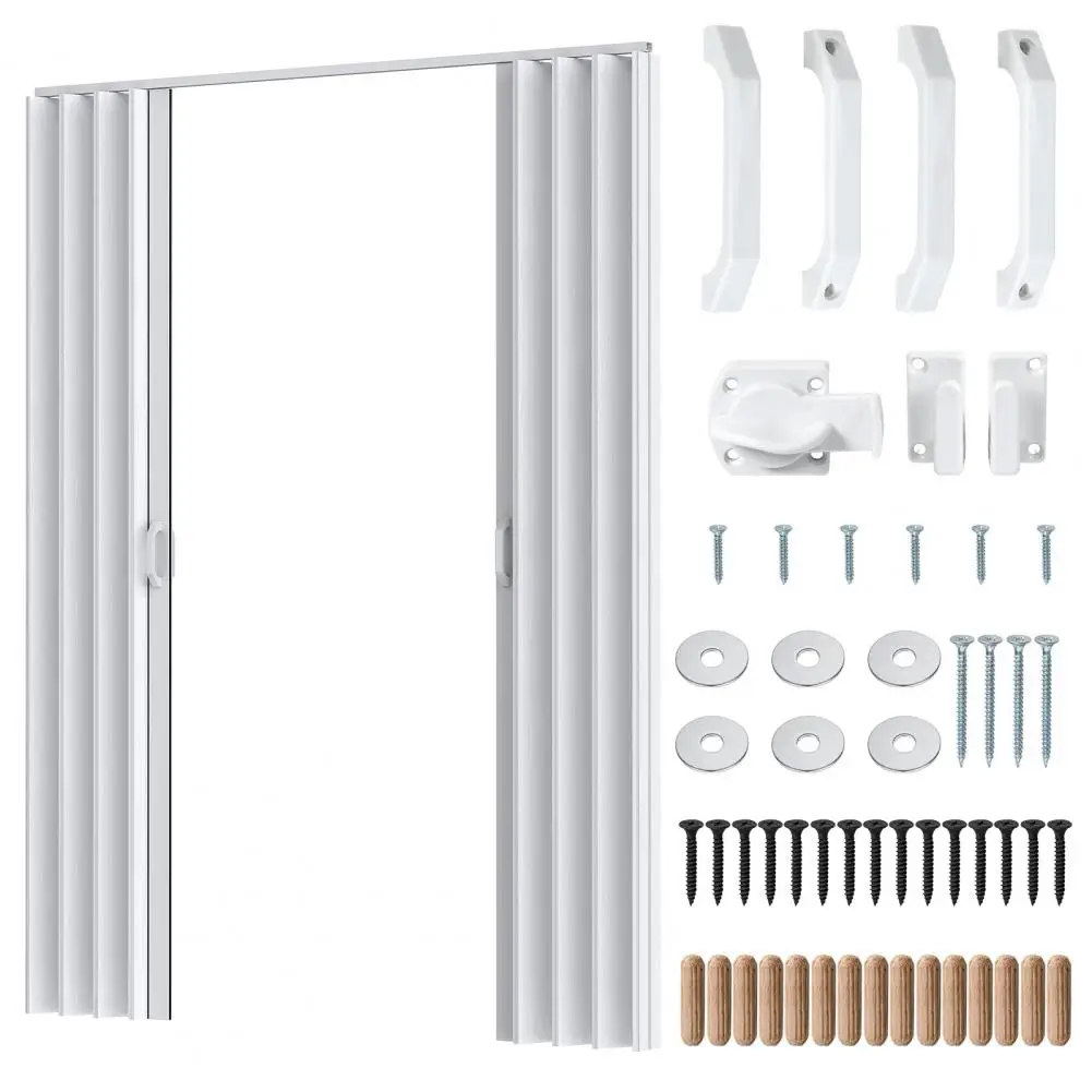 PVC Accordion Folding Door 48/60x80in, Interior Bifold Closet Door with Handle Latch and Full Installation Hardware