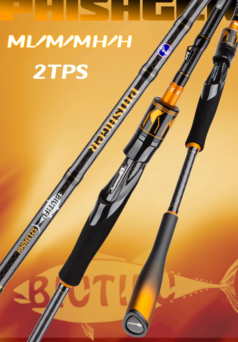 BIUTIFU Spinning Casting 2Tips Fishing Rods 1.8m 1.98m 2.1m 2.25m 2.4m 2.55m 2.7m Fuji Guide 2 Sections T1000 Carbon Baitcasting 7-80g Lure Bass Pike Fast Surf Pole