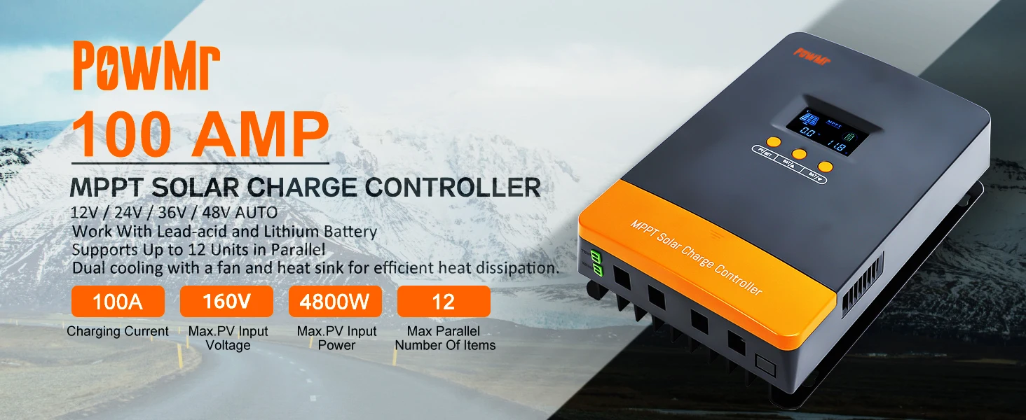 PowMr 60A 80A 100A MPPT Solar Charge Paralllel Controller 12V 24V 36V 48V Max PV 160Vdc Fit Lithium Batteria for Home RV Boat Camp Local Stock