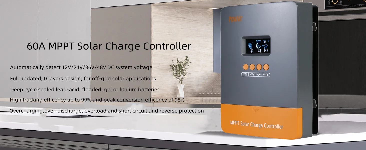 PowMr 60A 80A 100A MPPT Solar Charge Paralllel Controller 12V 24V 36V 48V Max PV 160Vdc Fit Lithium Batteria for Home RV Boat Camp Local Stock