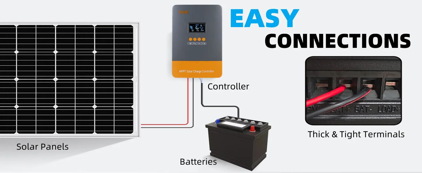 PowMr 60A 80A 100A MPPT Solar Charge Paralllel Controller 12V 24V 36V 48V Max PV 160Vdc Fit Lithium Batteria for Home RV Boat Camp Local Stock