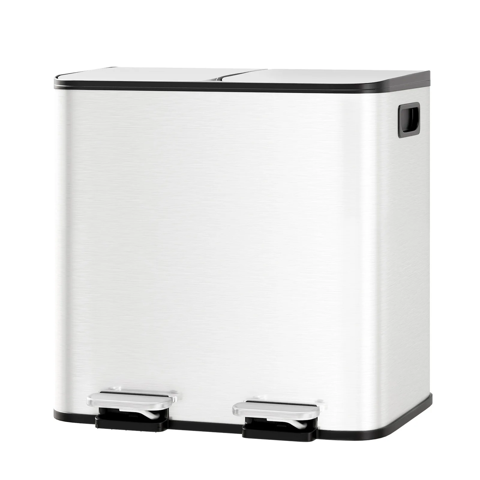 Dual Compartment Kitchen Trash Can, 30L (2 x 15L) - Stainless Steel Step Recycle Bin with Removable Buckets - Soft-Close Lids & Hands-Free Pedals - Efficient Waste Separation for Home or Office