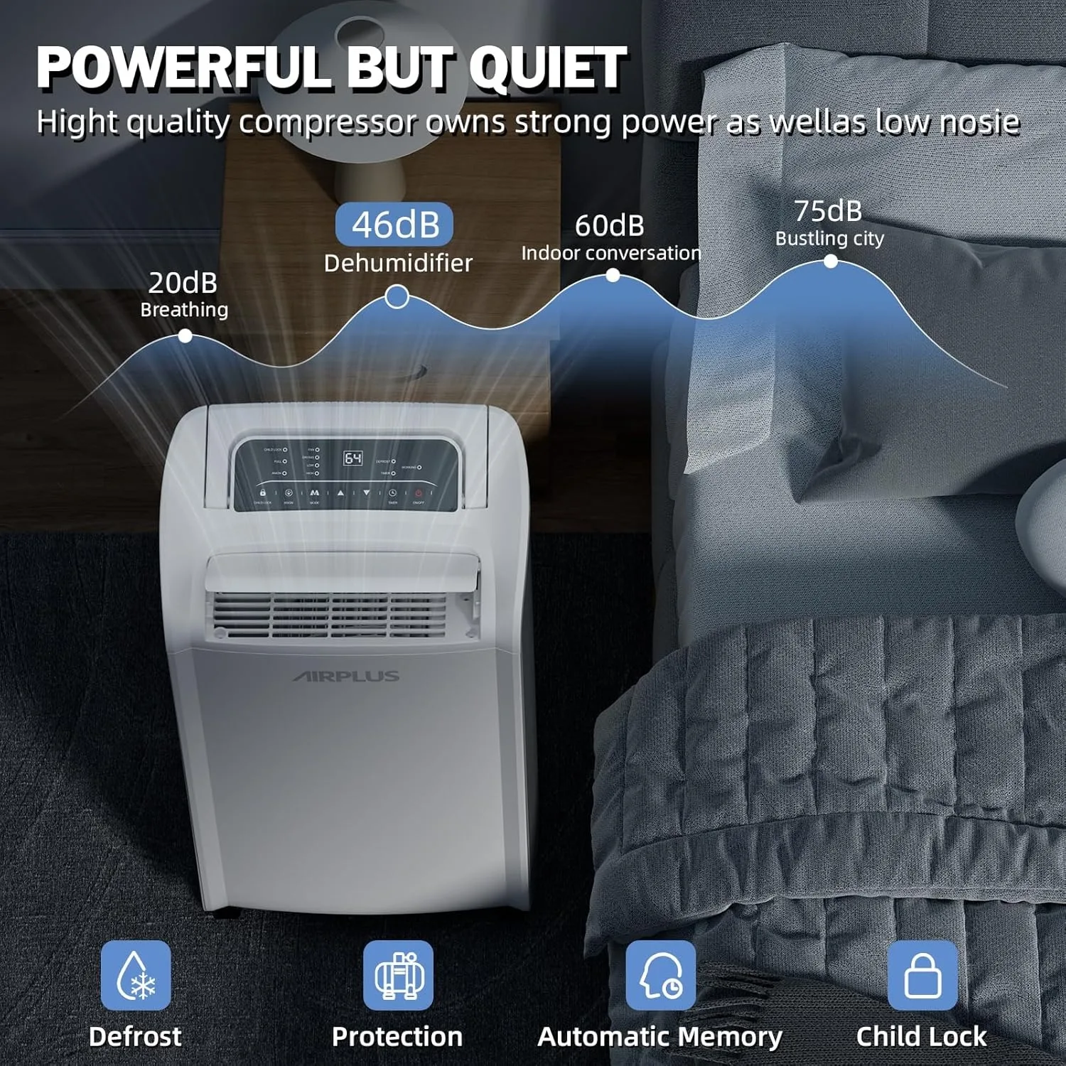 AIRPLUS 70 Pint Dehumidifier for Home Basements Large Room, 4500 Sq.Ft Efficient Energy Saving with Drain Hose, Dual Protection, 4 Smart Modes, 24H Timer & Defrost Function